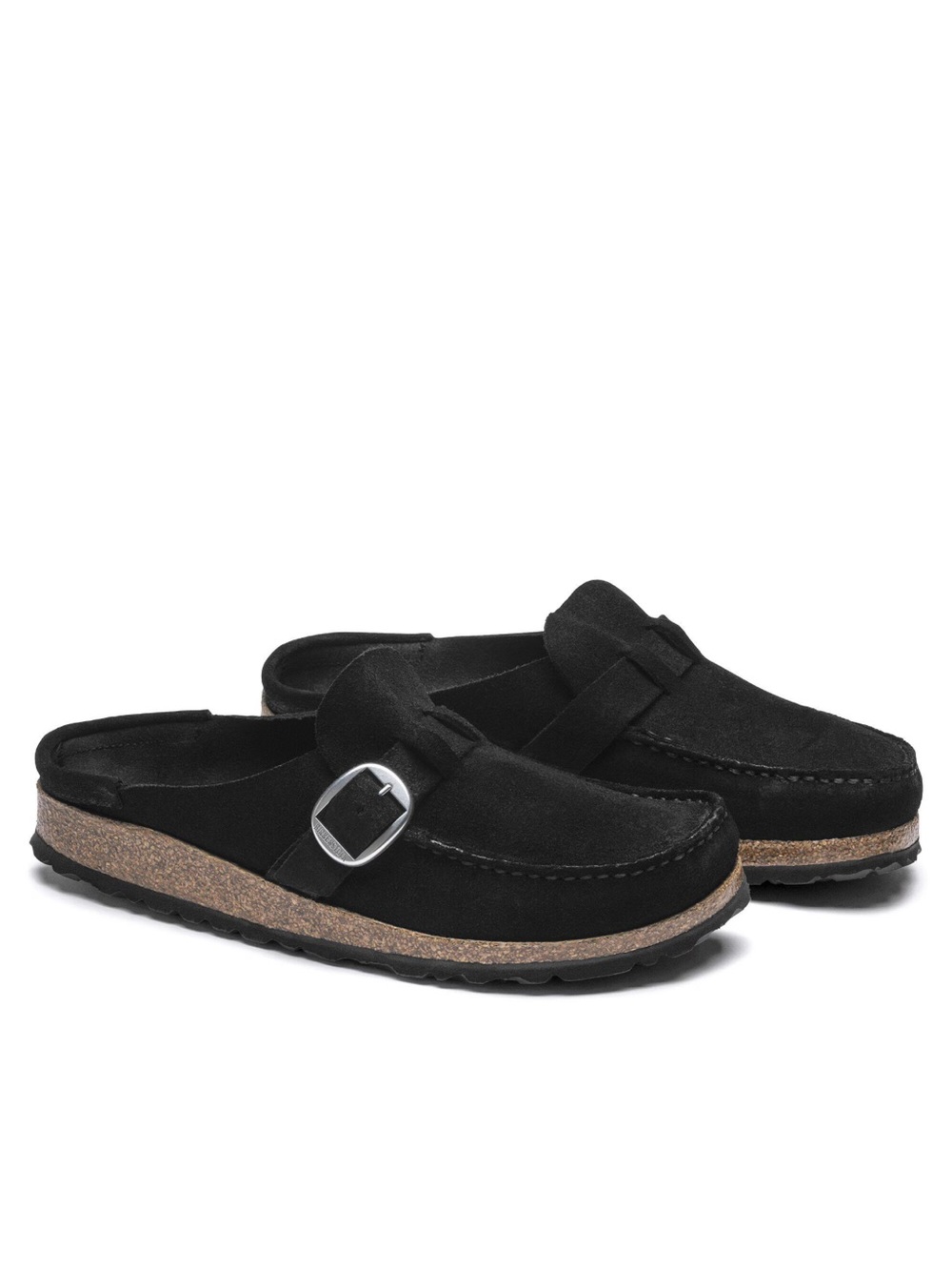 Birkenstock Black Suede Clog Mules with Cork Midsole